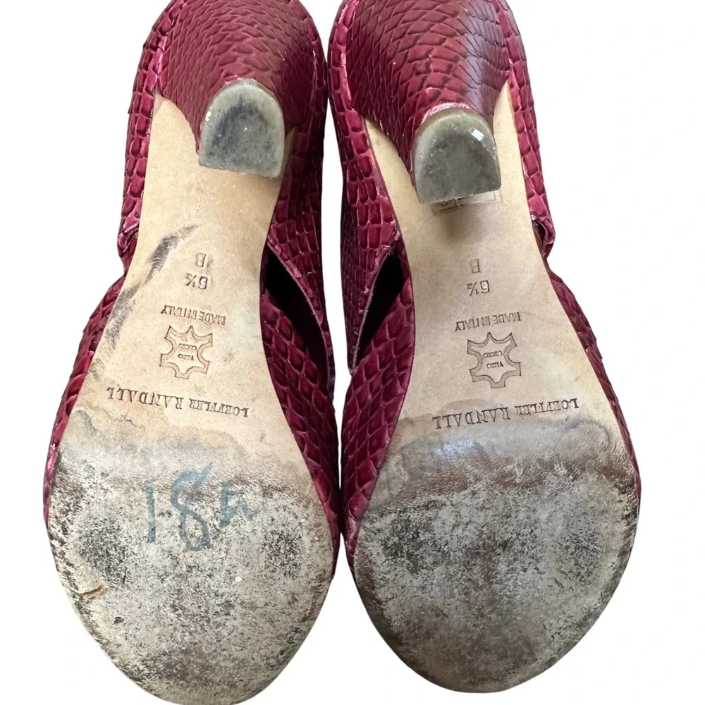 Loeffler Randall Burgundy Snakeskin‎ Embossed Leather Shooties Heels Size 6.5B
